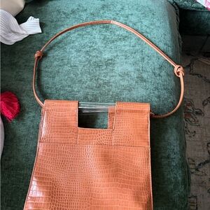 BEIS Tan Croc-Embossed Shoulder Bag